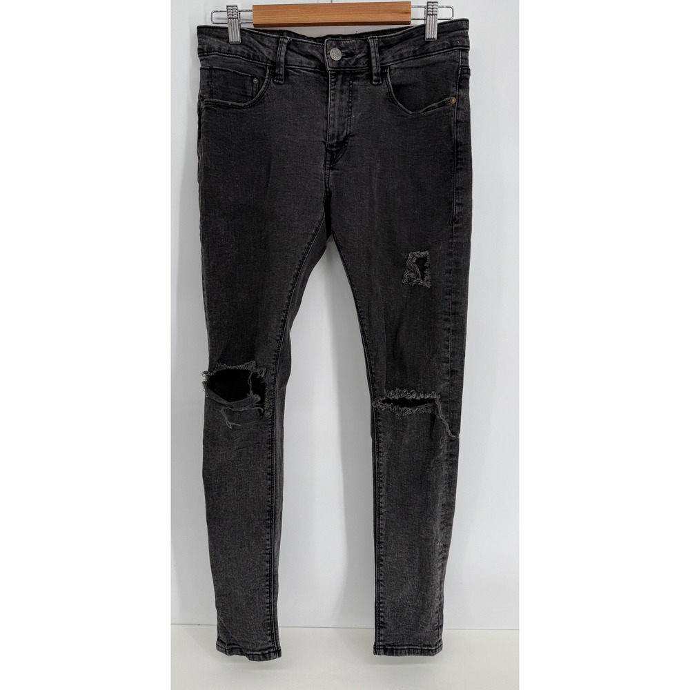 Bershka‎ Super Skinny Fit Distressed Jeans Black Faded Ripped Women's Sz 31 x 30